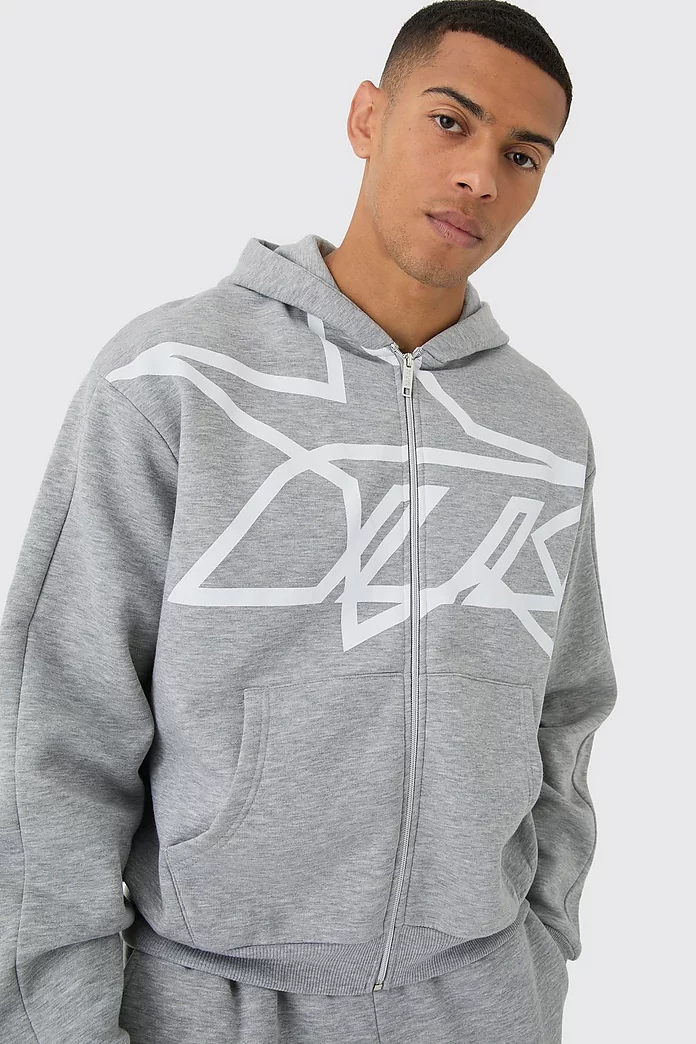 Oversized Boxy Star Printed Zip Through Hooded Tracksuit Oversized Boxy Star Printed Zip Through Hooded Tracksuit